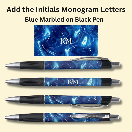 Stylo Vos Initiales Monogramme Bleu Marbré