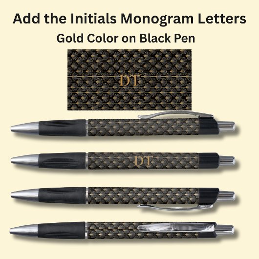 Stylo Vos initiales Monogramme Or Géométrique sur Noir