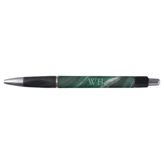 Stylo Vos initiales Monogramme Vert Marbré (Devant)