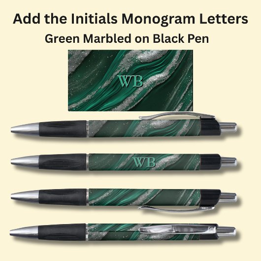 Stylo Vos initiales Monogramme Vert Marbré
