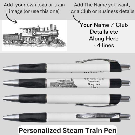 Stylo Votre nom Club Business Logo Image etc Steam Train