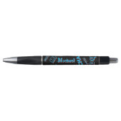 Stylo Votre nom motif monogramme bleu rouge noir (Devant)