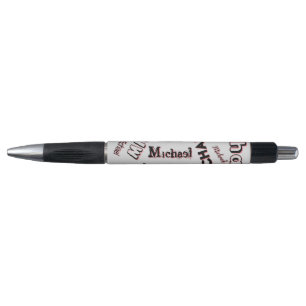Stylo Votre nom motif monogramme rose couleur ombre
