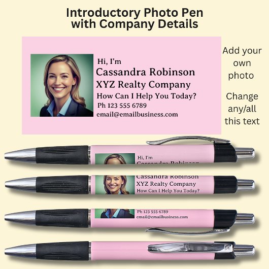 Stylo Votre photo & détails d'introduction sur rose & no