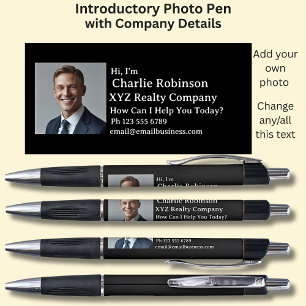 Stylo Votre photo et détails introductifs en blanc, noir