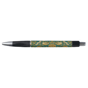 Stylo William Morris Motif Rose Tudor Bleu Doré