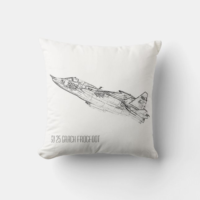 SU 25 Grach Sovjet Frogfoot Plane Schets Kussen (Voorkant)