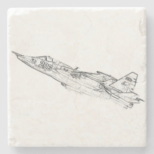 SU 25 Grach Sovjet Frogfoot Plane Schets Stenen Onderzetter