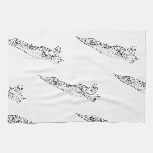 SU 25 Grach Sovjet Frogfoot Plane Schets Theedoek (Horizontaal)