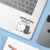 Su-purr-natuurlijke activiteit Funny Cat Pun Sticker (Laptop met iPhone)