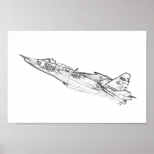 SU Sovjet Frogfoot Plane Sketch Poster (Voorkant)