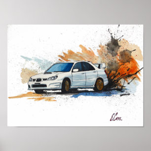 Subaru STi Drift Waterverf schilderen Poster