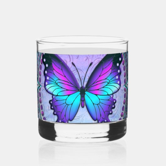 Sublimatie Vlinder met Achtergrond Whisky Glas (Voorkant)