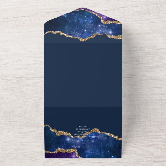 Sublime Agate Blauwe Gouden TROUW COLLECTIE All In One Uitnodiging (Buitenkant)