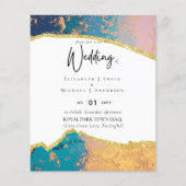 Sublime BLAUWGROEN GOLD Agate Style Wedding Invita (Voorkant)