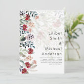 Sublime Burgundy Blue Wildflower Wedding Elegant Kaart (Staand voorkant)