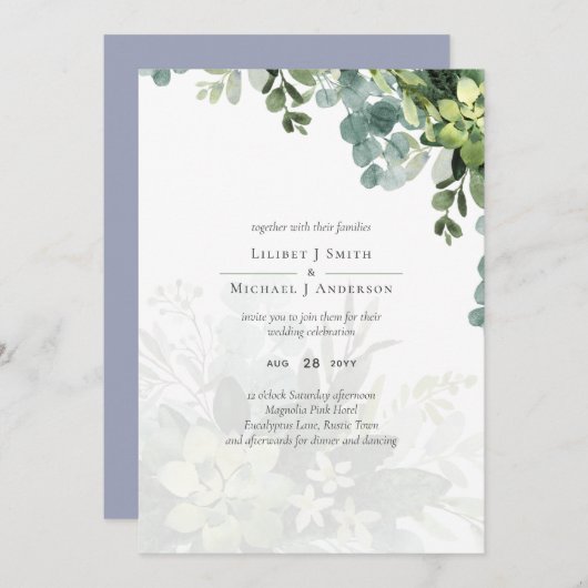 Sublime Dusty Blue GREENERY Eucalyptus WEDDING (Voorkant / Achterkant)