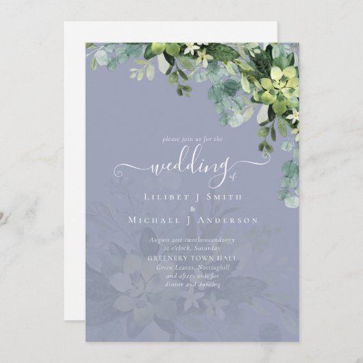 Sublime Dusty Blue GREENERY Eucalyptus WEDDING (Voorkant / Achterkant)