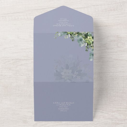 Sublime Dusty Blue GREENERY Eucalyptus WEDDING All In One Uitnodiging (Buitenkant)