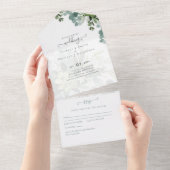 Sublime Dusty Blue GREENERY Eucalyptus WEDDING All In One Uitnodiging (Afscheurbaar)