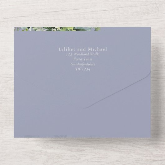 Sublime Dusty Blue GREENERY Eucalyptus WEDDING All In One Uitnodiging (Achterkant)