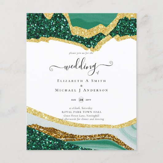Sublime Green Gold Agate Glitter Wedding Flyer (Voorkant)