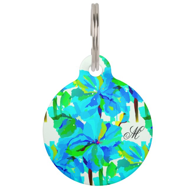 Sublime Himalayan Poppy Aqua Green Floral Pattern Huisdierpenning (Voorkant)