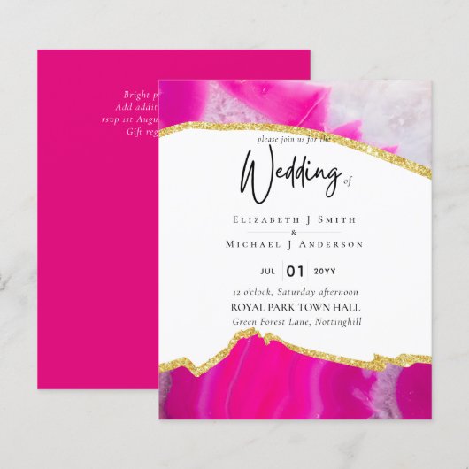 Sublime Pink Gold Agate Wedding INVITES BUDGET (Voorkant / Achterkant)