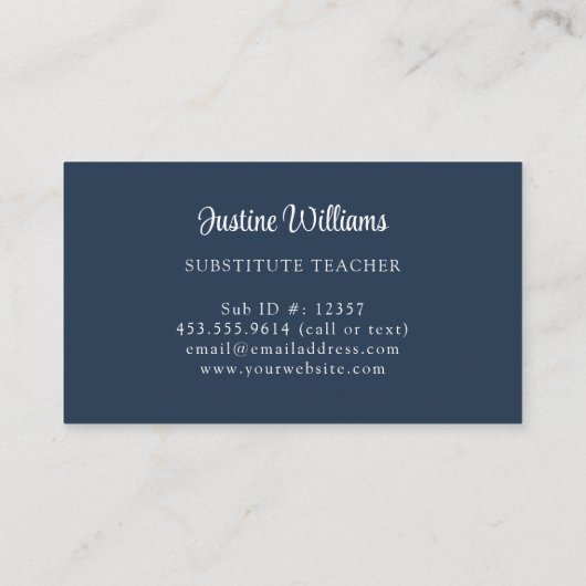 Subsituate leraar visitekaartje (Achterkant)