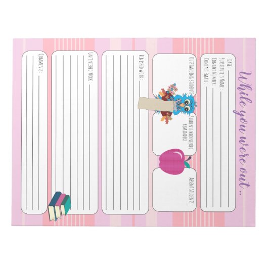 Substitueer leraar terwijl u uit roze vorm was notitieblok (Voorkant)