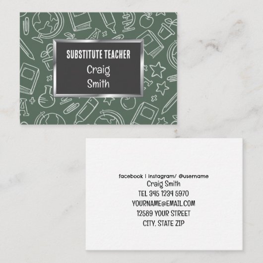Substitute Teacher Contactkaartje (Voorkant / Achterkant)