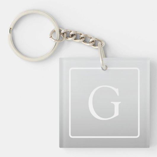 Subtiel Lichtgrijs Gradiënt Achternaam Monogram Sleutelhanger (Voorkant)