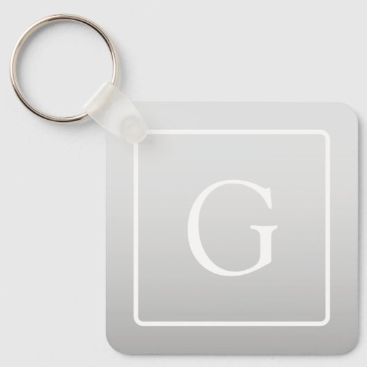 Subtiel Lichtgrijs Gradiënt Achternaam Monogram Sleutelhanger (Voorkant)