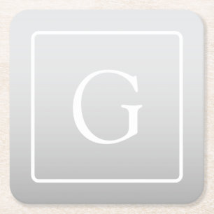 Subtiel Lichtgrijs Gradiënt Achternaam Monogram Vierkante Kartonnen Onderzetter