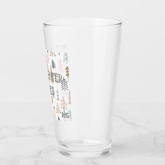 Subtiel monogram, rustieke winterbomen pint bier glas (Links)