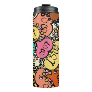 Subtiel patroon met klein oranje, zwart en thermosbeker
