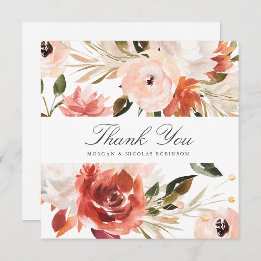 Subtiel rood en wit bloemenplein dank u kaart (Voorkant / Achterkant)