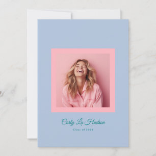 Subtiele Blauwe Roze Hoge School Foto Grad Aankondiging