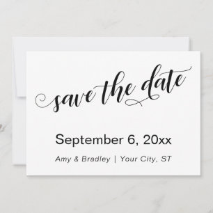 Subtiele, chic typografie op witte save the date