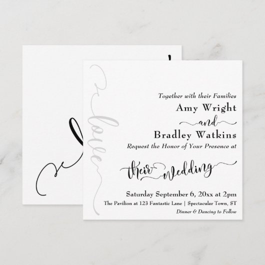 Subtiele, elegante typografie zwart op witte bruil kaart (Voorkant / Achterkant)