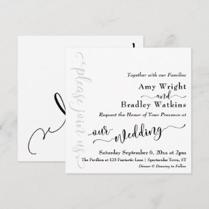 Subtiele Elegante Typografie Zwart op Witte Trouw Kaart