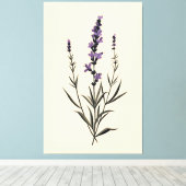 Subtiele Lavendel Sprig op Ivory Canvas Afdruk (Insitu (Houten vloer))