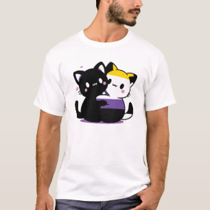 Subtiele niet-binaire Kawaii Yin Yang Cats Pride T-shirt