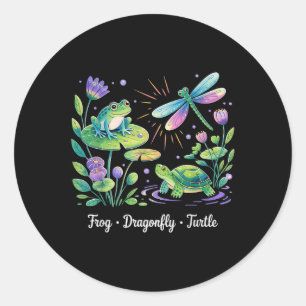 Subtiele politieke humor Kikker Dragonfly Turtle Ronde Sticker