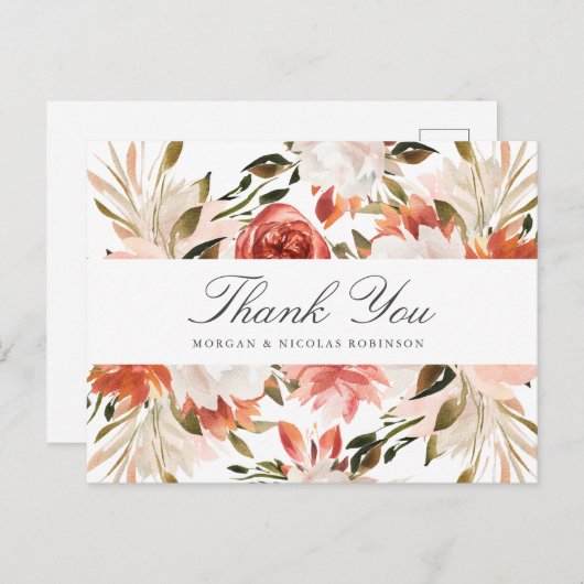 Subtiele rode en witte bloemenbruiloft dank u briefkaart (Voorkant / Achterkant)