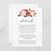 Subtiele rode en witte bloemenbruiloft Details Informatiekaartje (Voorkant / Achterkant)
