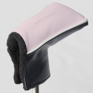 Subtiele roze naam op zachte blush roze golfheadcover