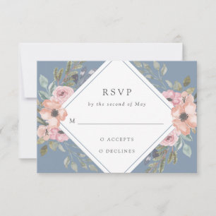 Subtiele Waterverf Rozen   Dusty Blue Wedding RSVP Kaartje