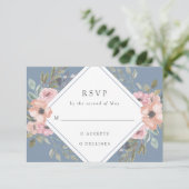 Subtiele Waterverf Rozen | Dusty Blue Wedding RSVP Kaartje (Staand voorkant)
