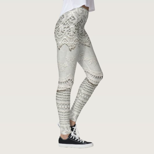 Subtiele witte kant, textiel close-up. leggings (Rechts)